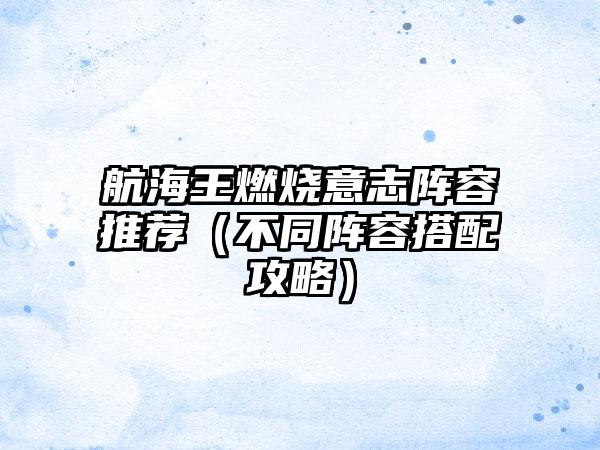 航海王燃烧意志阵容推荐（不同阵容搭配攻略）