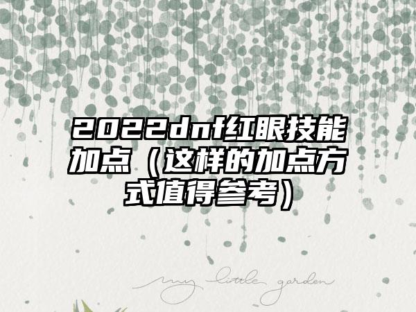 2022dnf红眼技能加点（这样的加点方式值得参考）