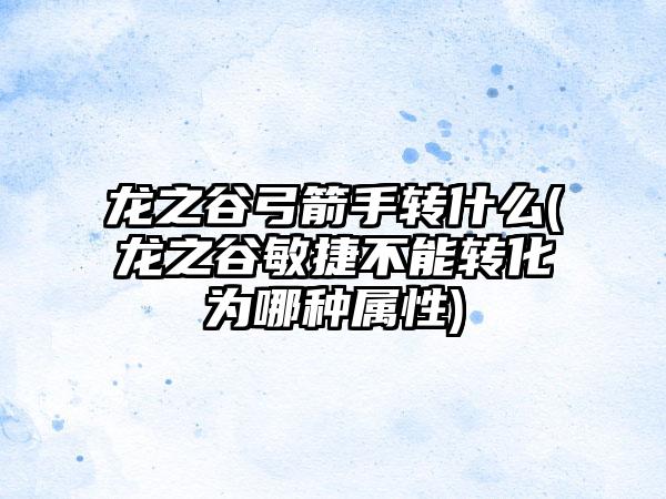龙之谷弓箭手转什么(龙之谷敏捷不能转化为哪种属性)