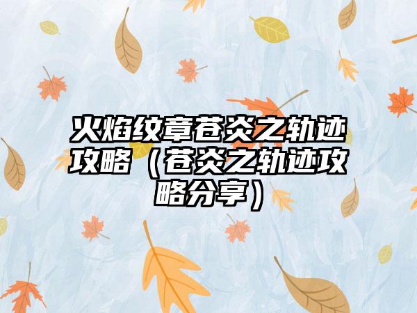 火焰纹章苍炎之轨迹攻略（苍炎之轨迹攻略分享）