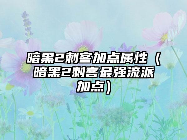 暗黑2刺客加点属性（暗黑2刺客最强流派加点）