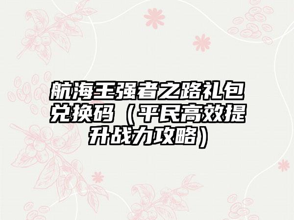 航海王强者之路礼包兑换码（平民高效提升战力攻略）