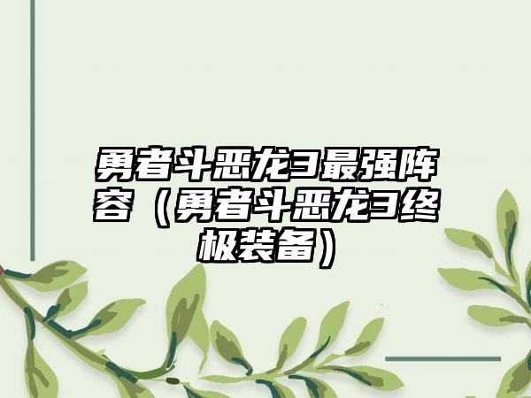 勇者斗恶龙3最强阵容（勇者斗恶龙3终极装备）