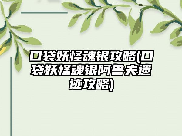 口袋妖怪魂银攻略(口袋妖怪魂银阿鲁夫遗迹攻略)