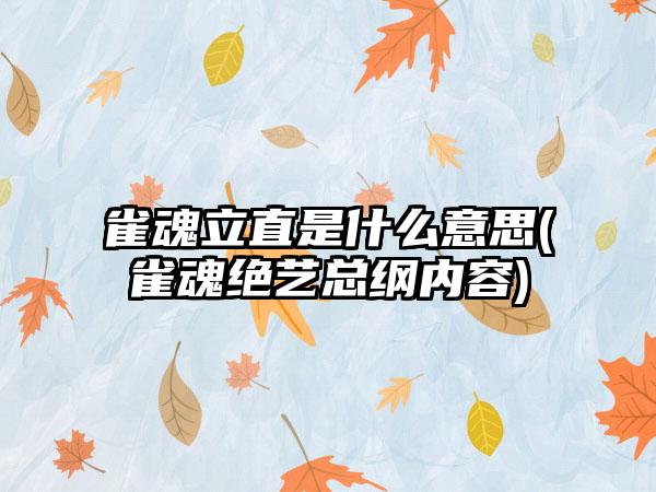 雀魂立直是什么意思(雀魂绝艺总纲内容)