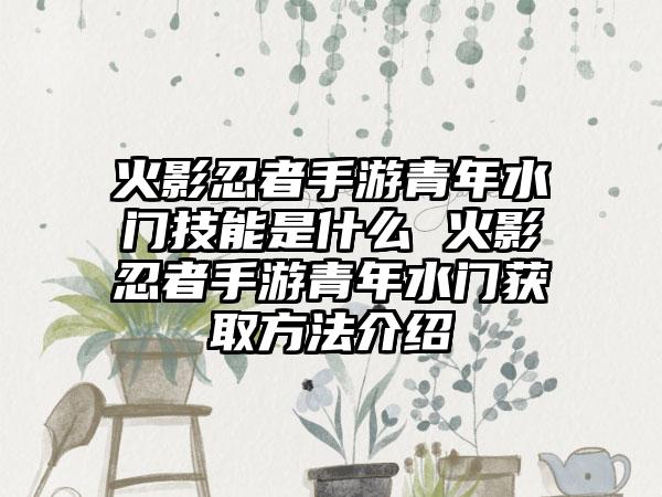 火影忍者手游青年水门技能是什么 火影忍者手游青年水门获取方法介绍