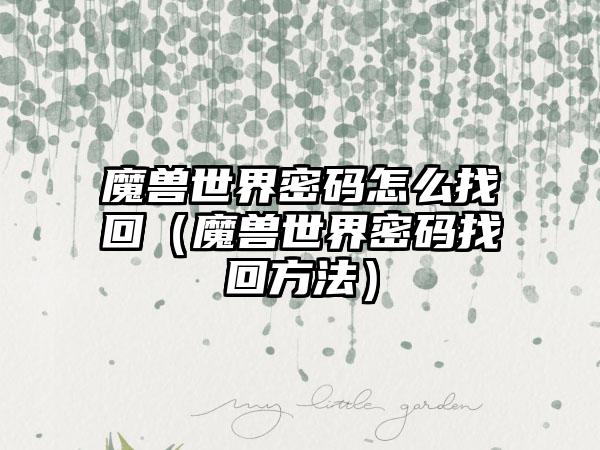 魔兽世界密码怎么找回（魔兽世界密码找回方法）