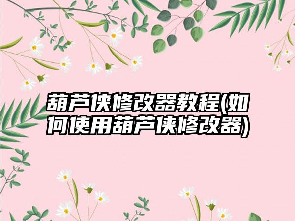 葫芦侠修改器教程(如何使用葫芦侠修改器)