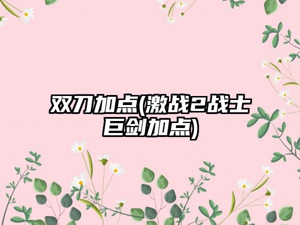 双刀加点(激战2战士巨剑加点)