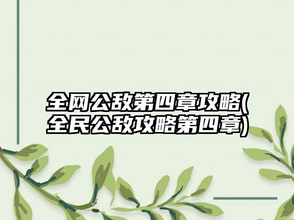 全网公敌第四章攻略(全民公敌攻略第四章)