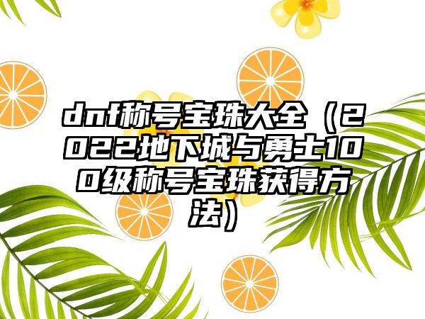 dnf称号宝珠大全（2022地下城与勇士100级称号宝珠获得方法）