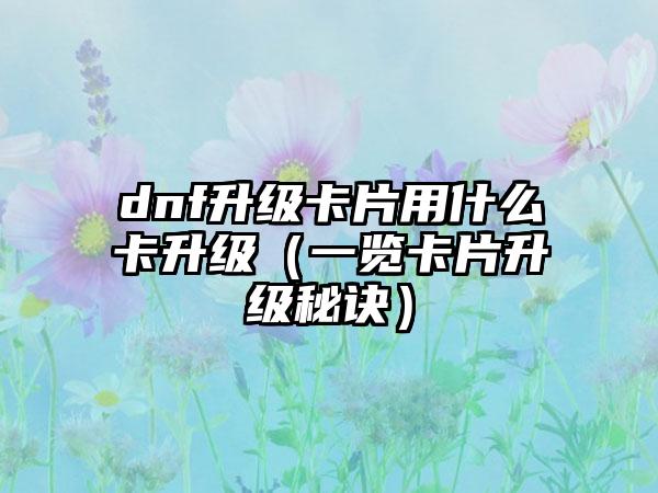 dnf升级卡片用什么卡升级（一览卡片升级秘诀）