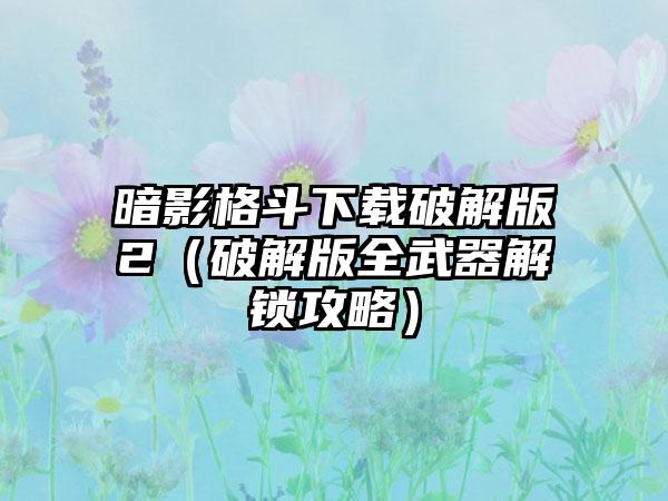 暗影格斗下载破解版2（破解版全武器解锁攻略）