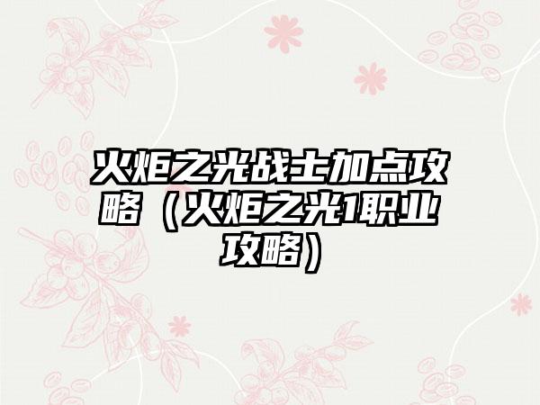 火炬之光战士加点攻略（火炬之光1职业攻略）