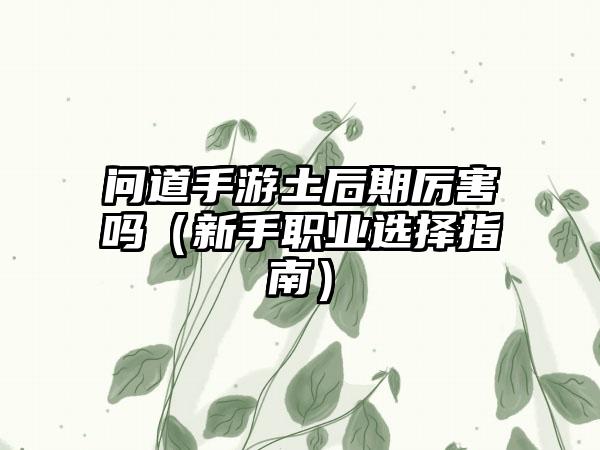 问道手游土后期厉害吗（新手职业选择指南）