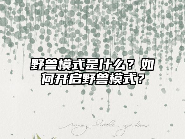 野兽模式是什么？如何开启野兽模式？