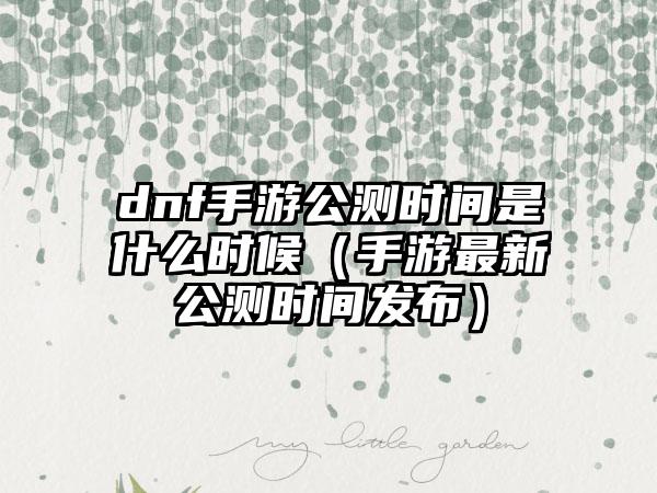 dnf手游公测时间是什么时候（手游最新公测时间发布）
