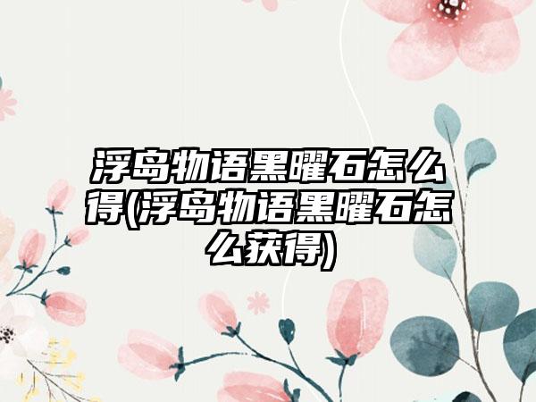 浮岛物语黑曜石怎么得(浮岛物语黑曜石怎么获得)
