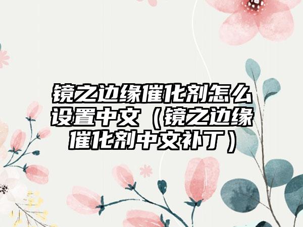 镜之边缘催化剂怎么设置中文（镜之边缘催化剂中文补丁）