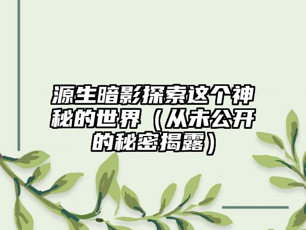 源生暗影探索这个神秘的世界（从未公开的秘密揭露）