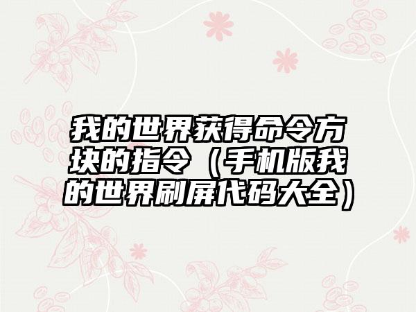 我的世界获得命令方块的指令（手机版我的世界刷屏代码大全）