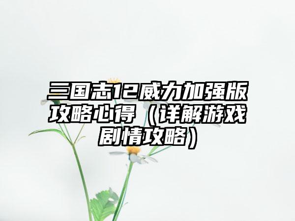 三国志12威力加强版攻略心得（详解游戏剧情攻略）
