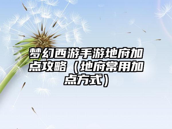 梦幻西游手游地府加点攻略（地府常用加点方式）