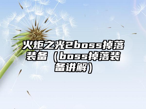 火炬之光2boss掉落装备（boss掉落装备讲解）
