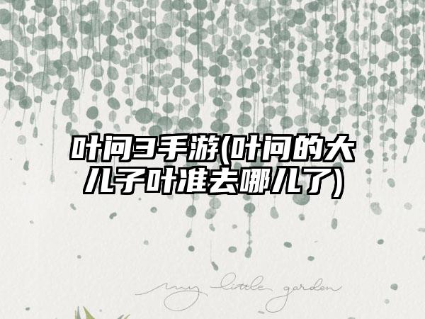 叶问3手游(叶问的大儿子叶准去哪儿了)