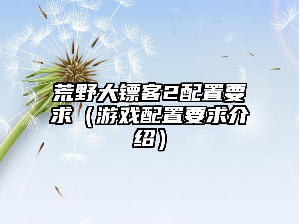 荒野大镖客2配置要求（游戏配置要求介绍）