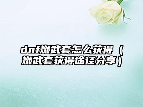 dnf燃武套怎么获得（燃武套获得途径分享）