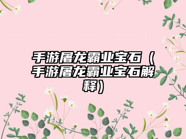 手游屠龙霸业宝石（手游屠龙霸业宝石解释）