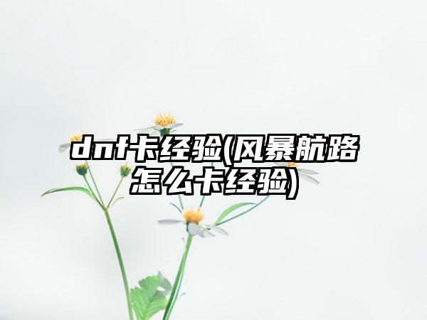 dnf卡经验(风暴航路怎么卡经验)