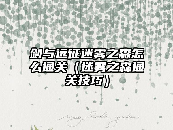 剑与远征迷雾之森怎么通关（迷雾之森通关技巧）