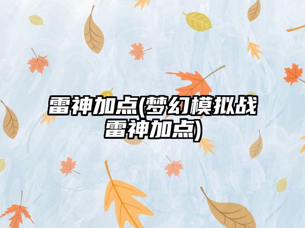 雷神加点(梦幻模拟战雷神加点)
