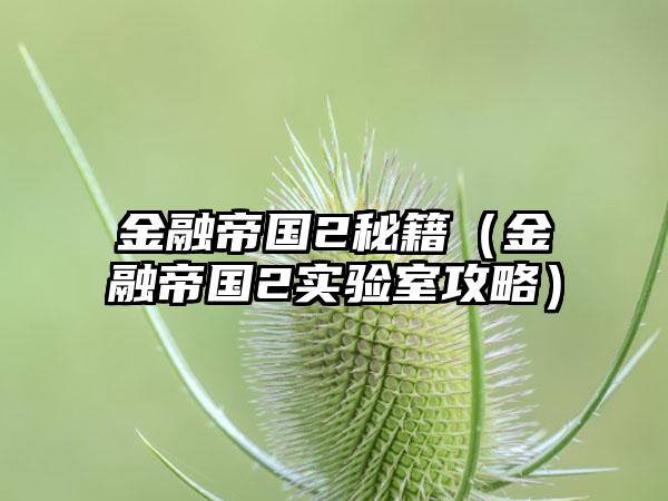 金融帝国2秘籍（金融帝国2实验室攻略）