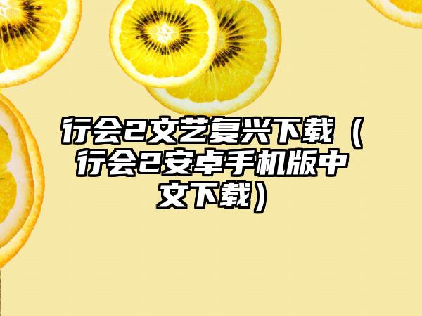 行会2文艺复兴（行会2安卓手机版中文）