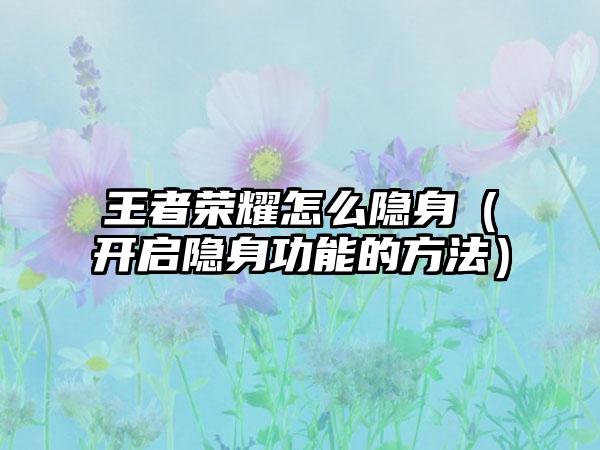 王者荣耀怎么隐身（开启隐身功能的方法）