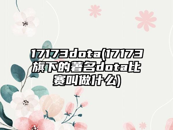 17173dota(17173旗下的著名dota比赛叫做什么)