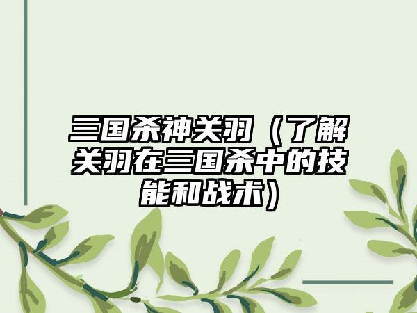 三国杀神关羽（了解关羽在三国杀中的技能和战术）