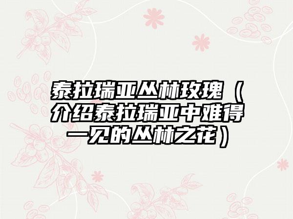 泰拉瑞亚丛林玫瑰（介绍泰拉瑞亚中难得一见的丛林之花）