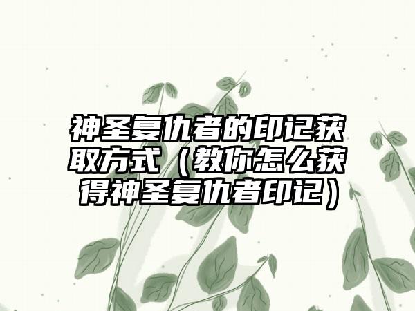 神圣复仇者的印记获取方式（教你怎么获得神圣复仇者印记）