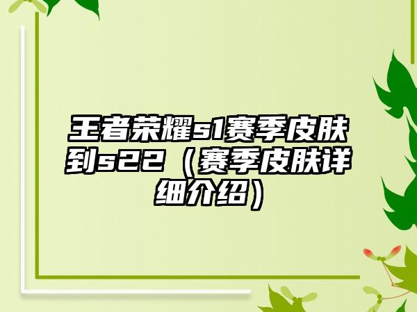 王者荣耀s1赛季皮肤到s22（赛季皮肤详细介绍）