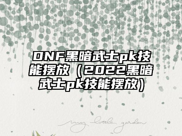 DNF黑暗武士pk技能摆放（2022黑暗武士pk技能摆放）