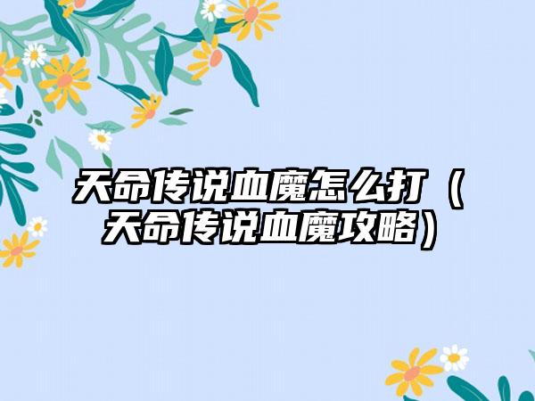 天命传说血魔怎么打（天命传说血魔攻略）
