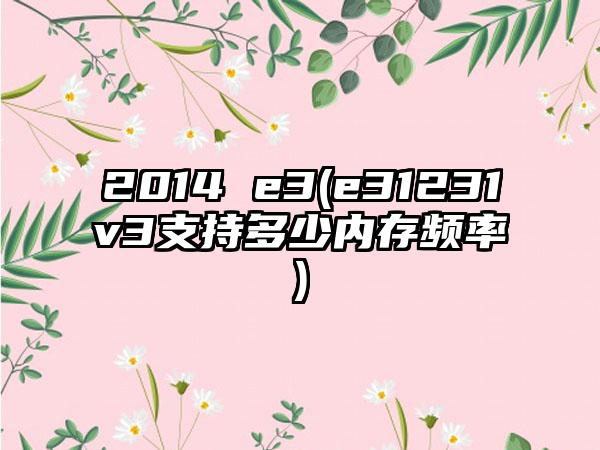 2014 e3(e31231v3支持多少内存频率)