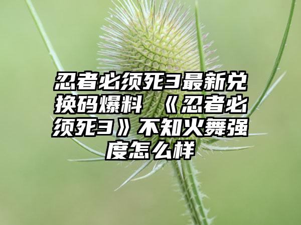 忍者必须死3最新兑换码爆料 《忍者必须死3》不知火舞强度怎么样