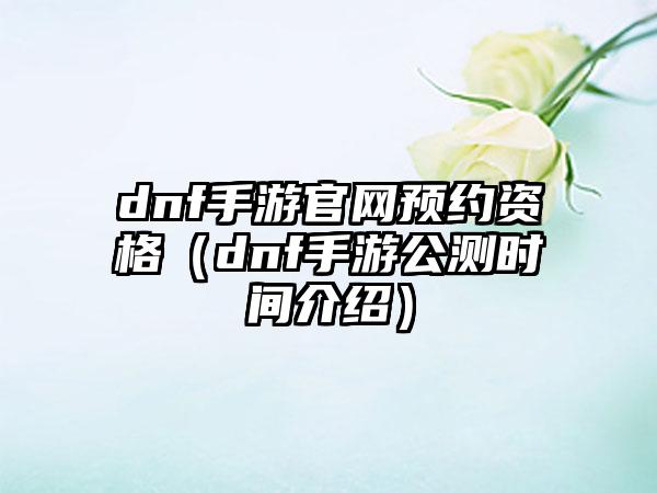 dnf手游官网预约资格（dnf手游公测时间介绍）
