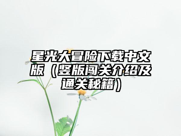 星光大冒险下载中文版（竖版闯关介绍及通关秘籍）