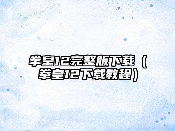 拳皇12完整版（拳皇12教程）